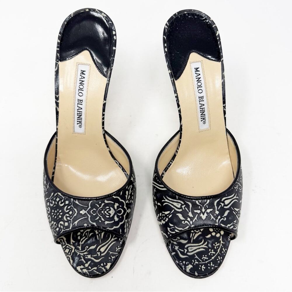 Manolo Blahnik Black Floral Print Mules Womens Size EU 37 - Picture 2 of 10